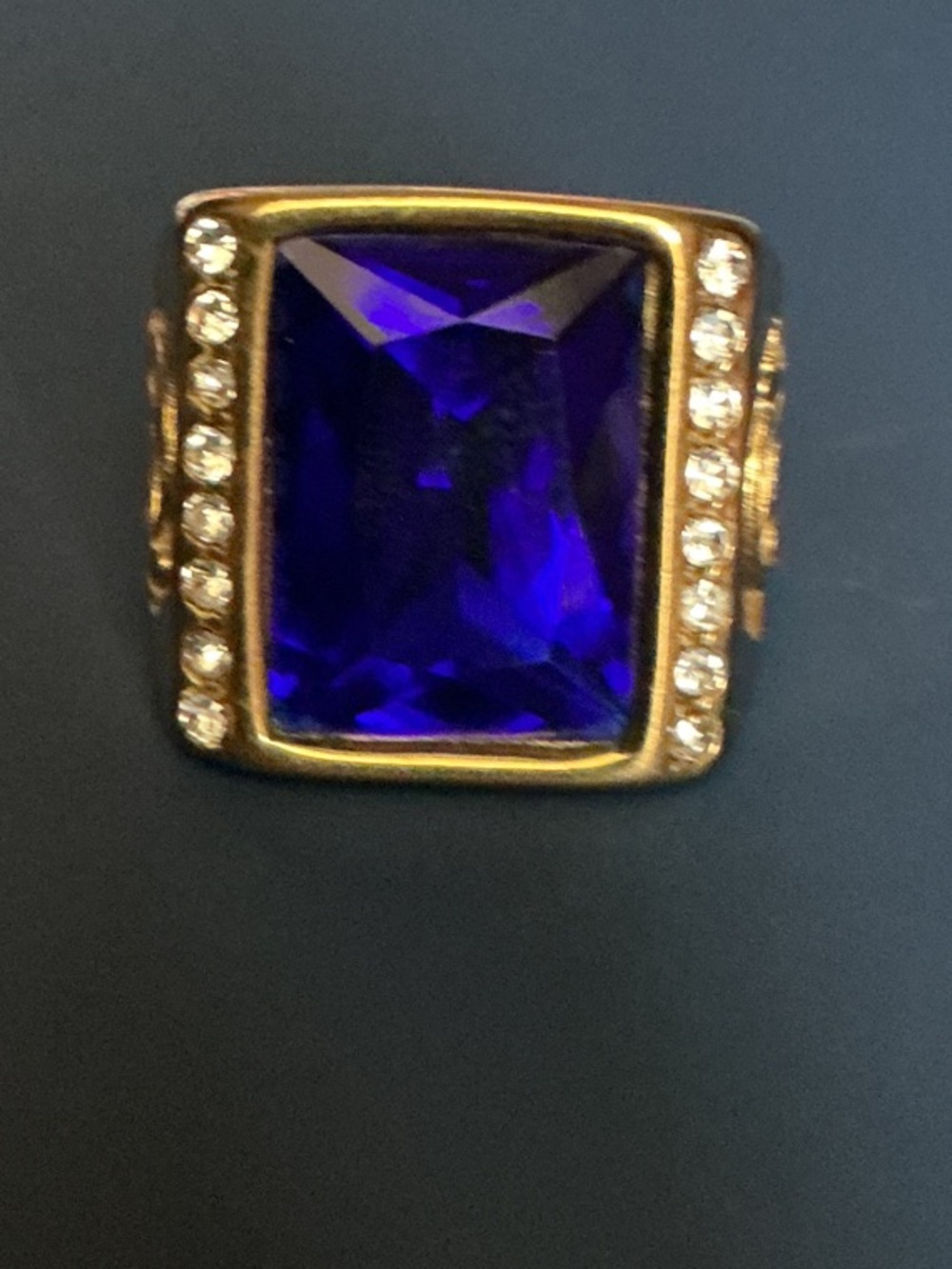 Gold-Tone Ring with Blue Agate Stone